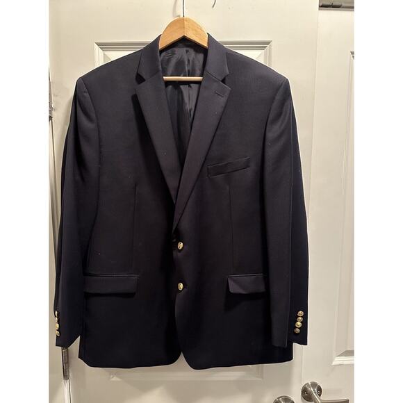 Lauren Ralph Lauren Classic Wool 2 Buttons Navy Blazer Gold Buttons Mens 48R